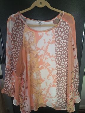 Moa Moa Peach Multi Mix-Print Sheer Tunic